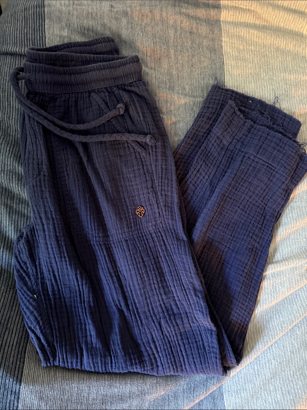 Navy Crepe Textured Drawstring Lounge Beach Pants